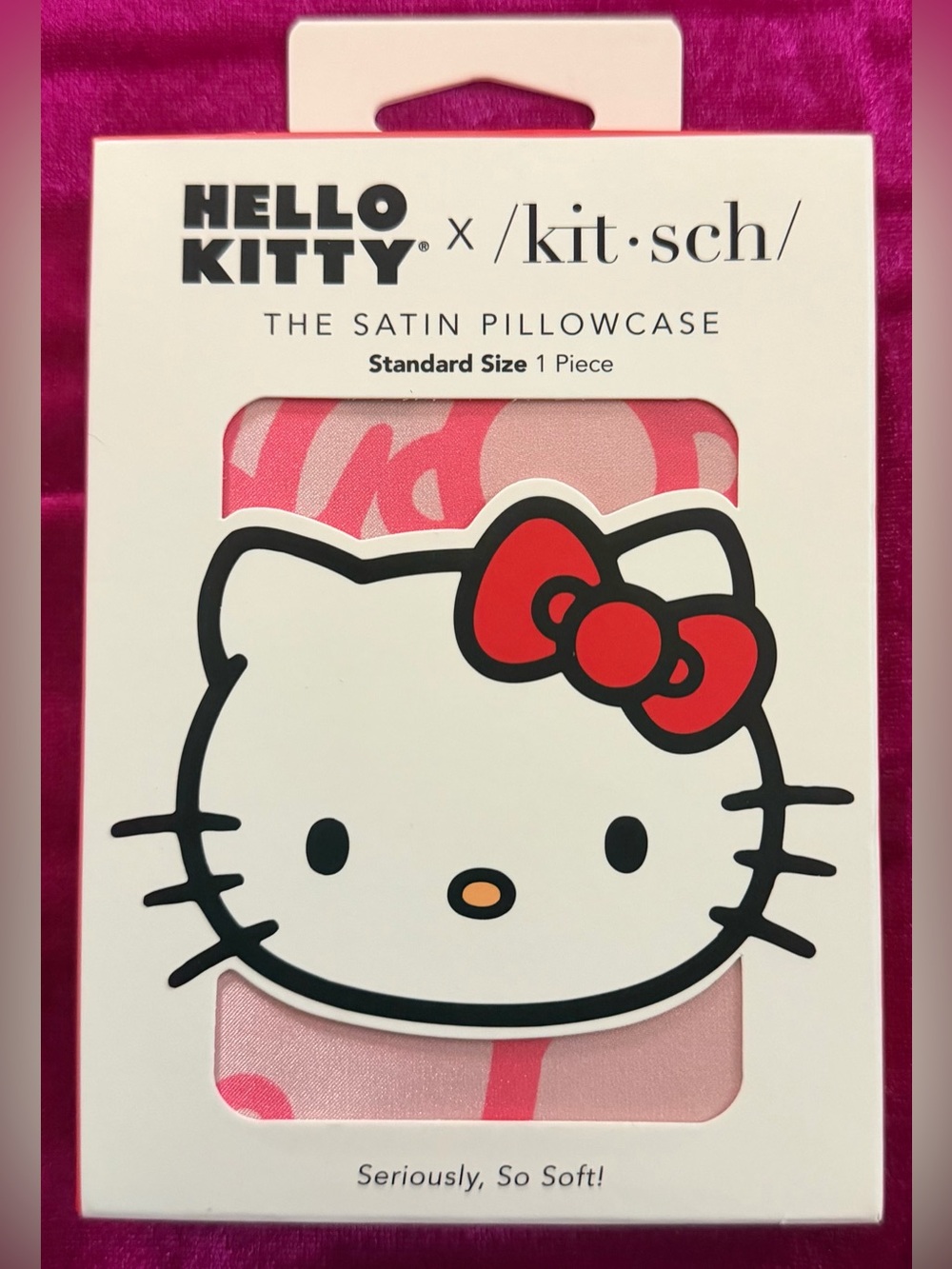 Hello Kitty Pink Satin Pillowcase with Red Bow Graphic